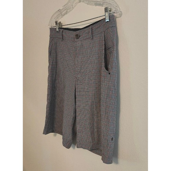 Lululemon Athletica Shorts Mens Size 30 Gray Blue Red Check Flat Front Stretch - Picture 3 of 12